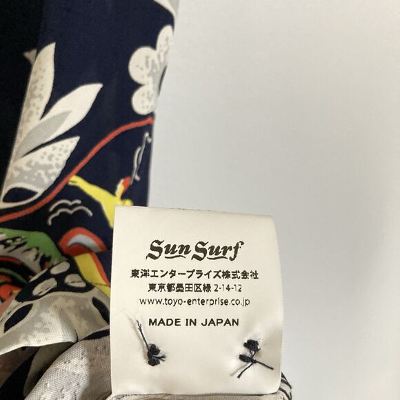 SUN SURF Aloha Hawaiian Shirt Large UKELELE MELODY Navy Rayon Made in Japan 2019 - Picture 7 of 11